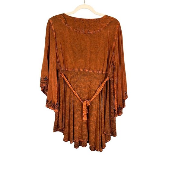 Retro Floral Beaded Boho Top Orange L Indie Hippie Western Folk Artsy Funky 80s - Picture 2 of 16